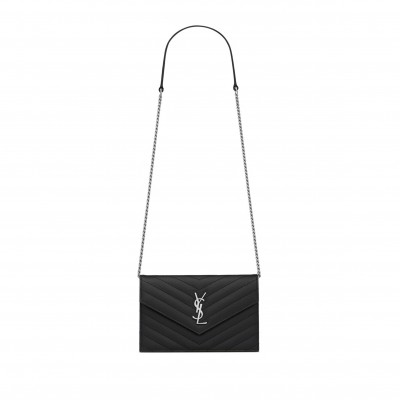 YSL CASSANDRE ENVELOPE CHAIN WALLET IN GRAIN DE POUDRE LEATHER 742920BOW021000 (19*12.5*3.5cm)